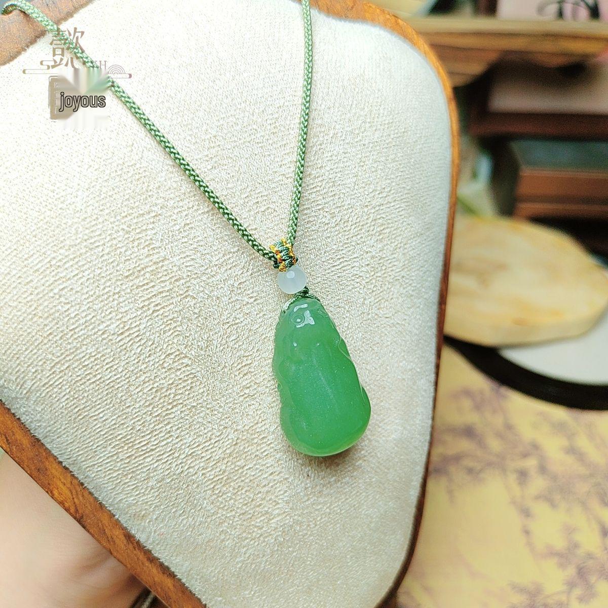 Благоприятный нефритовый кулон Пиксиу с ожерельем из тыквы с бобами удачи