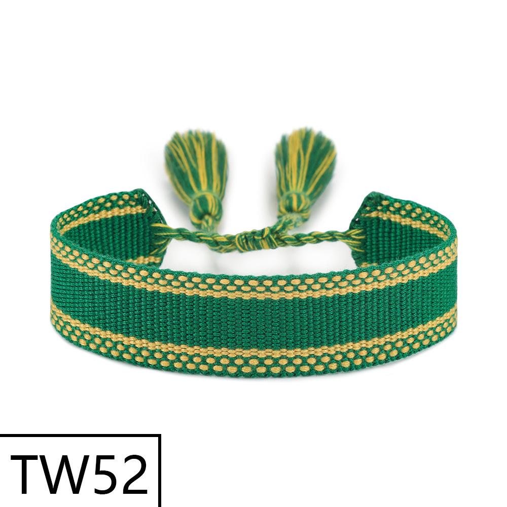 Handmade Bohemian Embroidered Logo Tassel Bracelet - Ethnic Style Friendship Band
