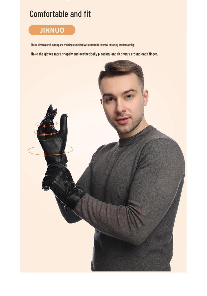European & American Men's Sheepskin Leather Gloves with Wool Lining - Winter Warm, Plus Velvet, Windproof.