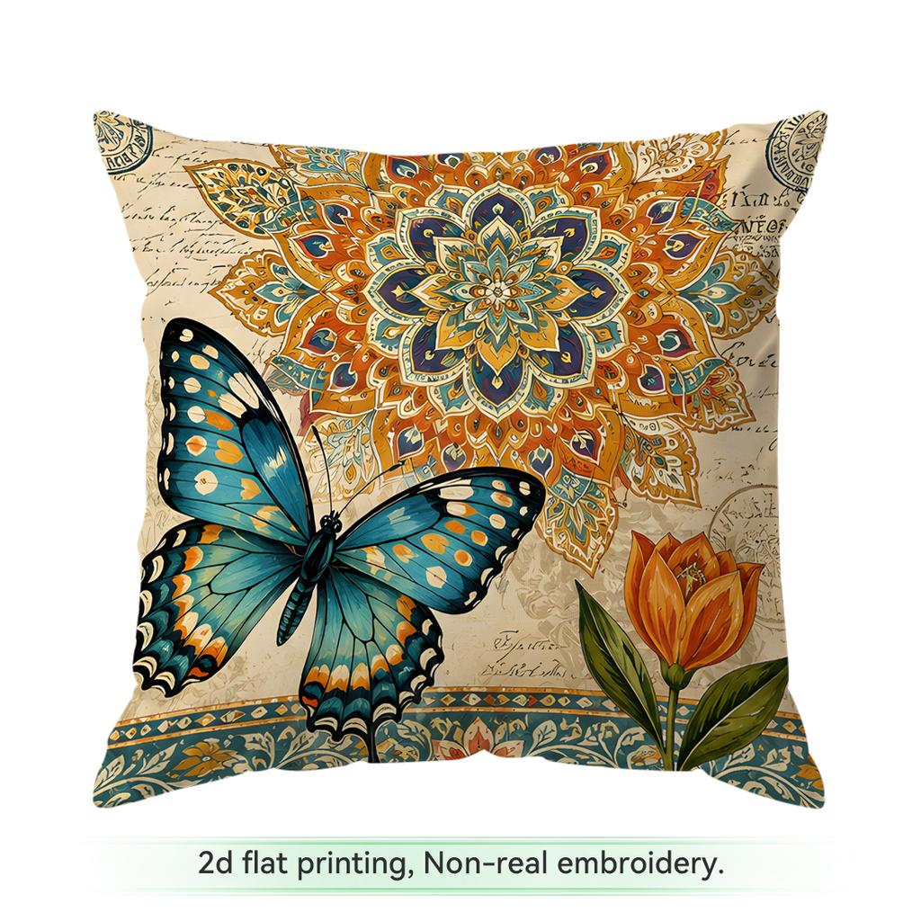 1 Vintage Stamp Butterfly Floral Cushions Pillowcase Polyester Cushion Cover Throw Pillow Pillowcover Home Car Sofa Decor