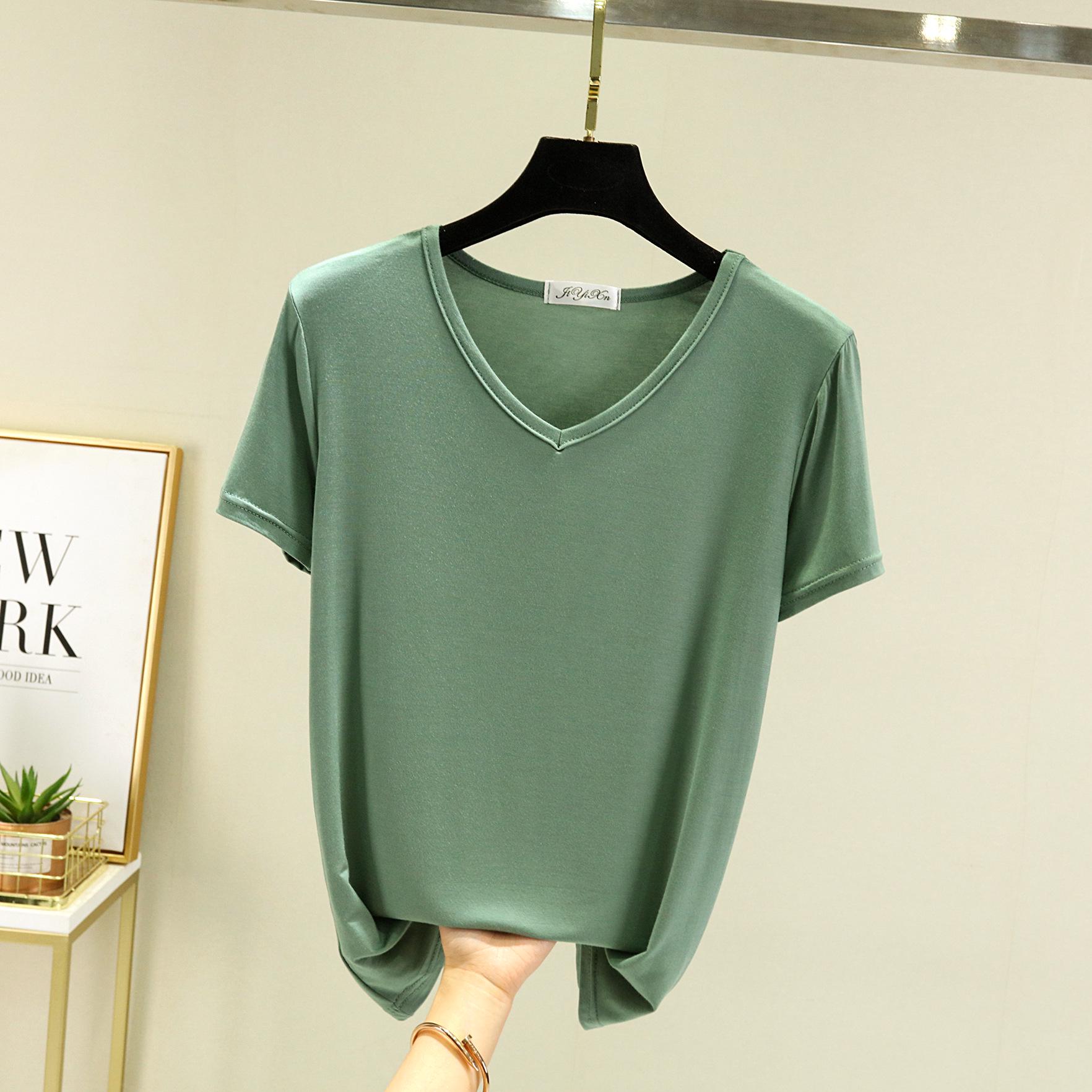 

Женская футболка свободного кроя из модала с коротким рукавом и V-образным вырезом белого цвета с ледяным шелком XXL