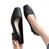 2025 Spring and Autumn Coarse Heel Single Shoes Women's Medium Heel High Heels French Nude Workplace Versatile Square Head Shoes Women
