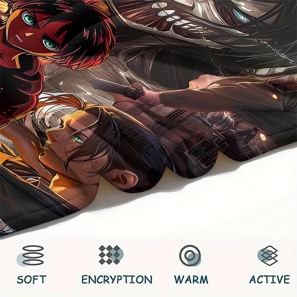 1PC Attack On Titan Print Flannel Blanket, High Quality All Seasons, Home Decor, Warmth and Comfort, Perfect for Christmas Gifts