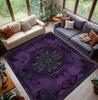 Lila Gothic Teppich, Dunkler eleganter Barock Teppich, Verschnörkeltes mittelalterliches Mandala-Muster, Vintage inspirierte Wohnzimmerdekoration