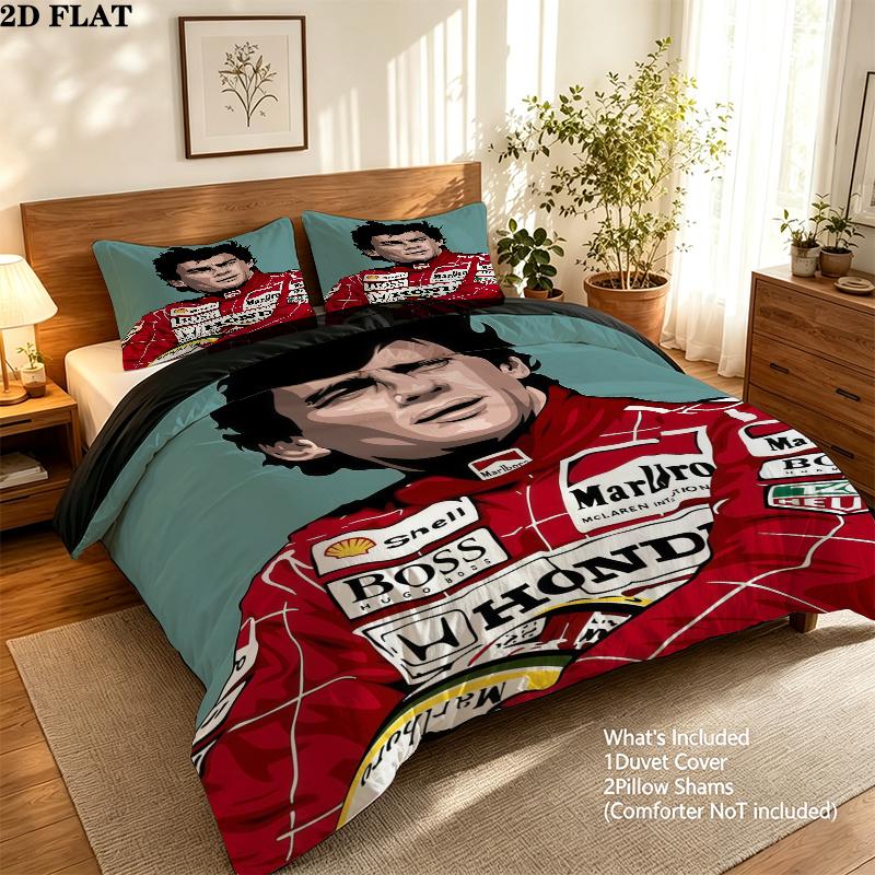 Ayrton Senna Bedding Quilt Set Quilt Cover Pillowcase Home Decoration Birthday Gift (1 * duvet cover + 2 * pillowcase, without core)