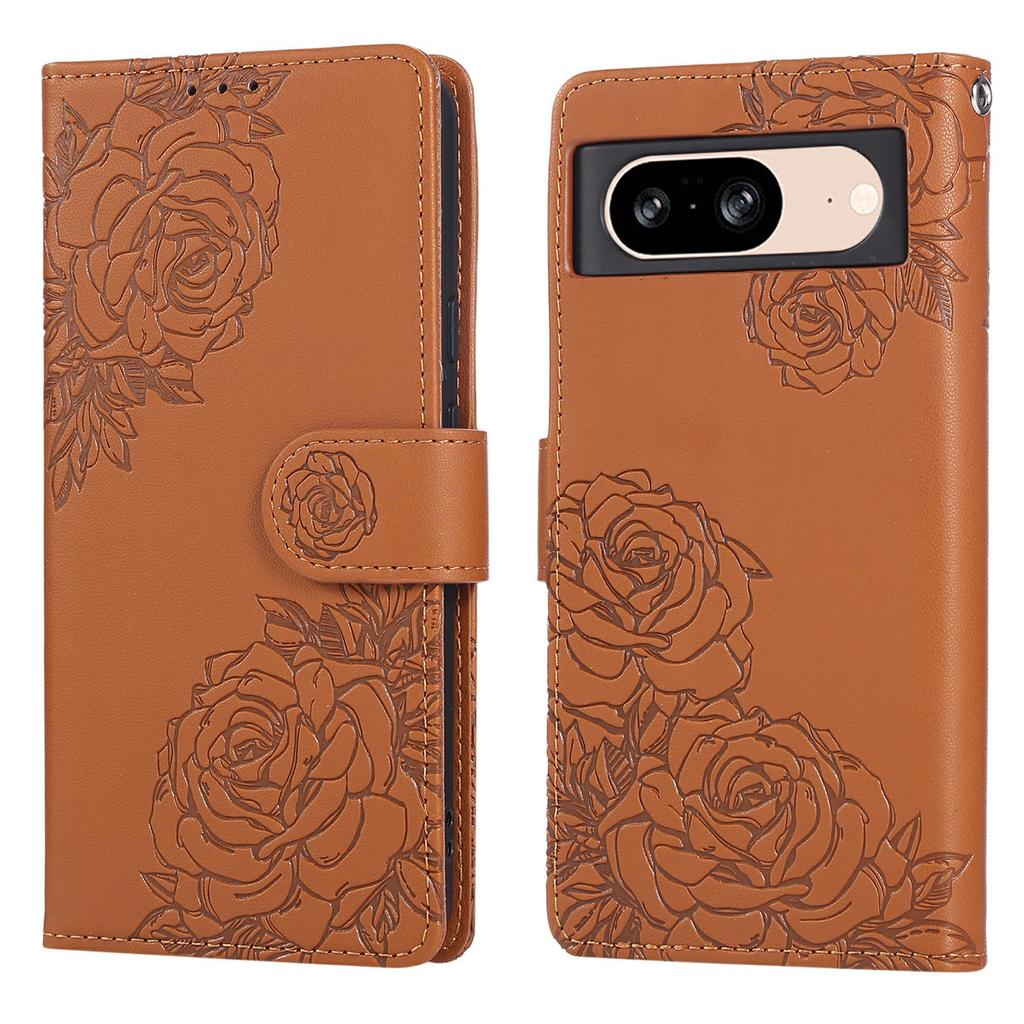 For Google Pixel 8 Case Rose Flower PU Leather Wallet Phone Cover with 3 Card Slots
