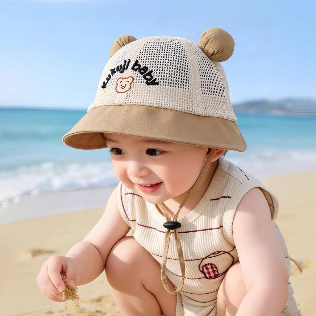 Breathable Mesh Little Bear Summer Hat for Kids - Sun Protection Bucket Hat for Boys & Girls