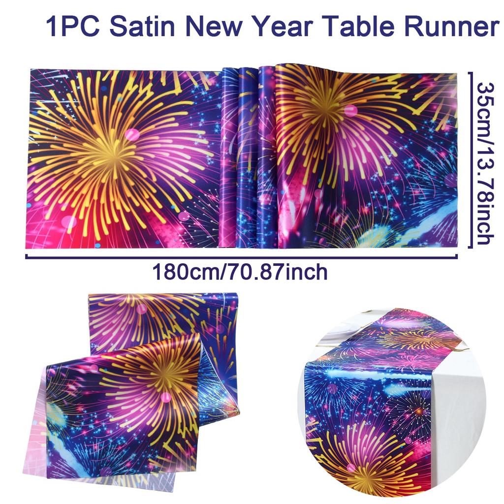 New Year Fireworks Table Flag Navidad Natal Noel Kitchen Table Runner Merry Christmas Decorations For Home 2025 New Year 2025