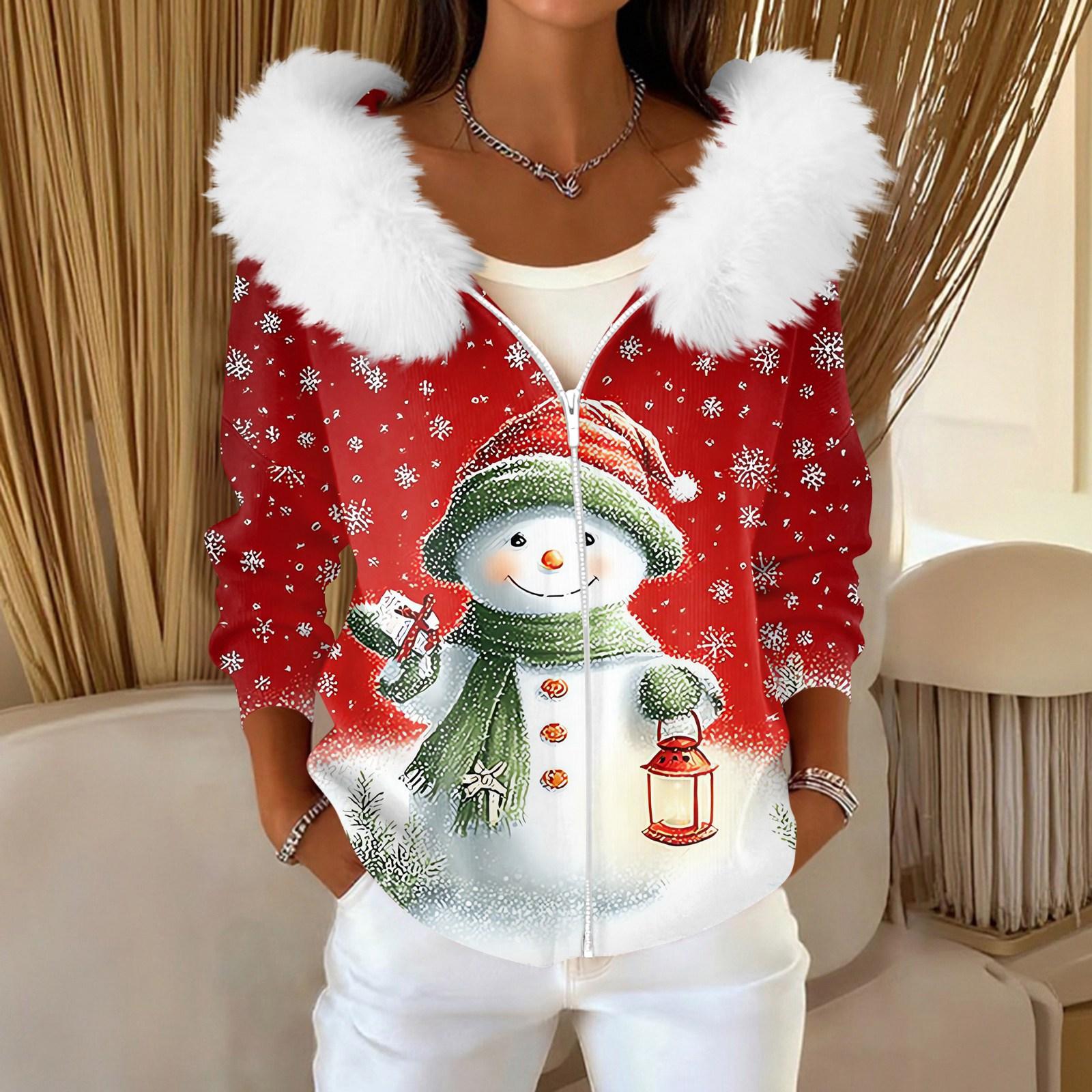 

Женский модный повседневный свитер на молнии с принтом, кардиган, плюшевая куртка с капюшоном XXL