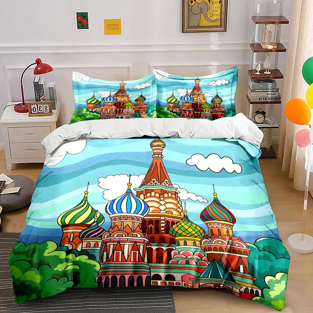 "Colorful Architecture Artwork Set Decor" Soft Skin-Friendly Bedding Set Includes 1 Duvet Cover And 2 Pillowcase Gift