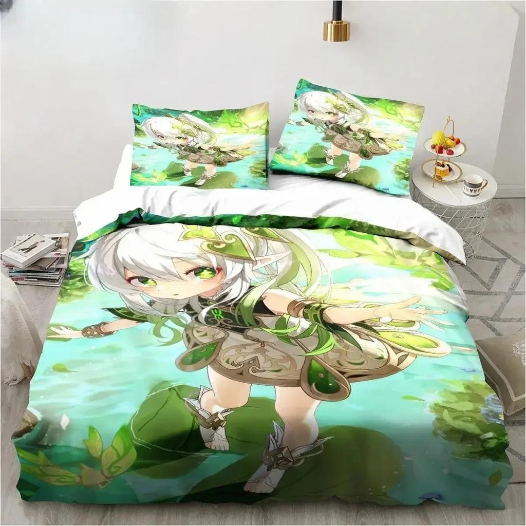 Comforter New Genshin Impact Nahida Kawaii Cute Cartoon Nahida King Twin Double Child Bedding Set Microfiber Or Polyester