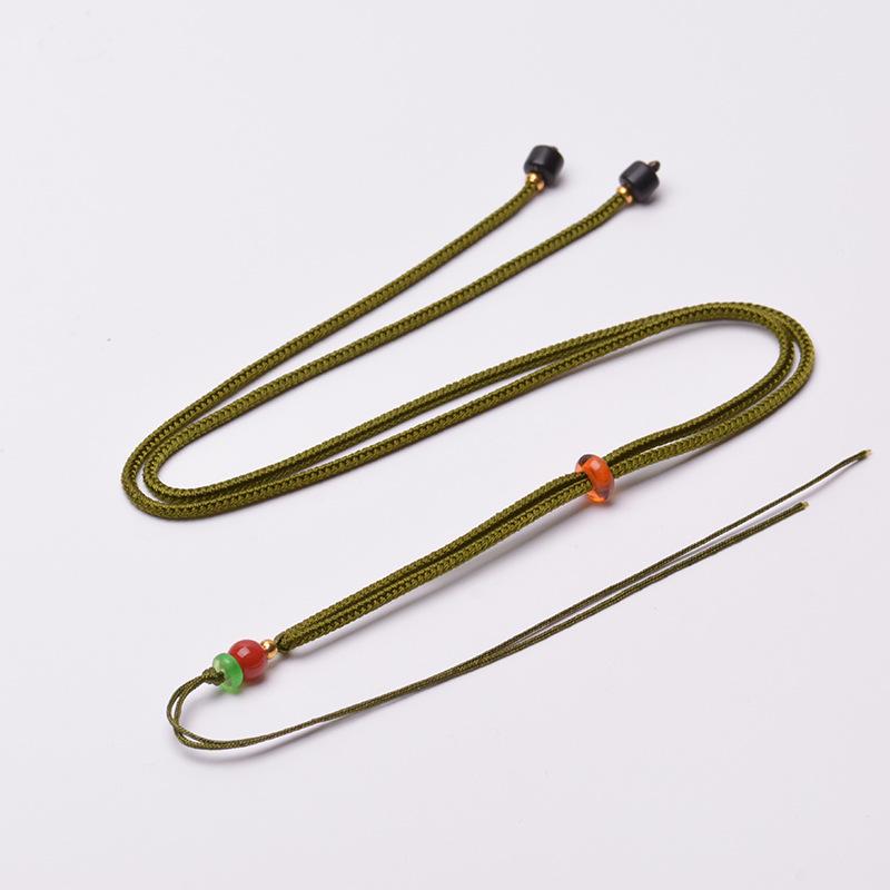Handwoven Red Agate Necklace with Jade Pendant and Gold Beads - Adjustable Lanyard