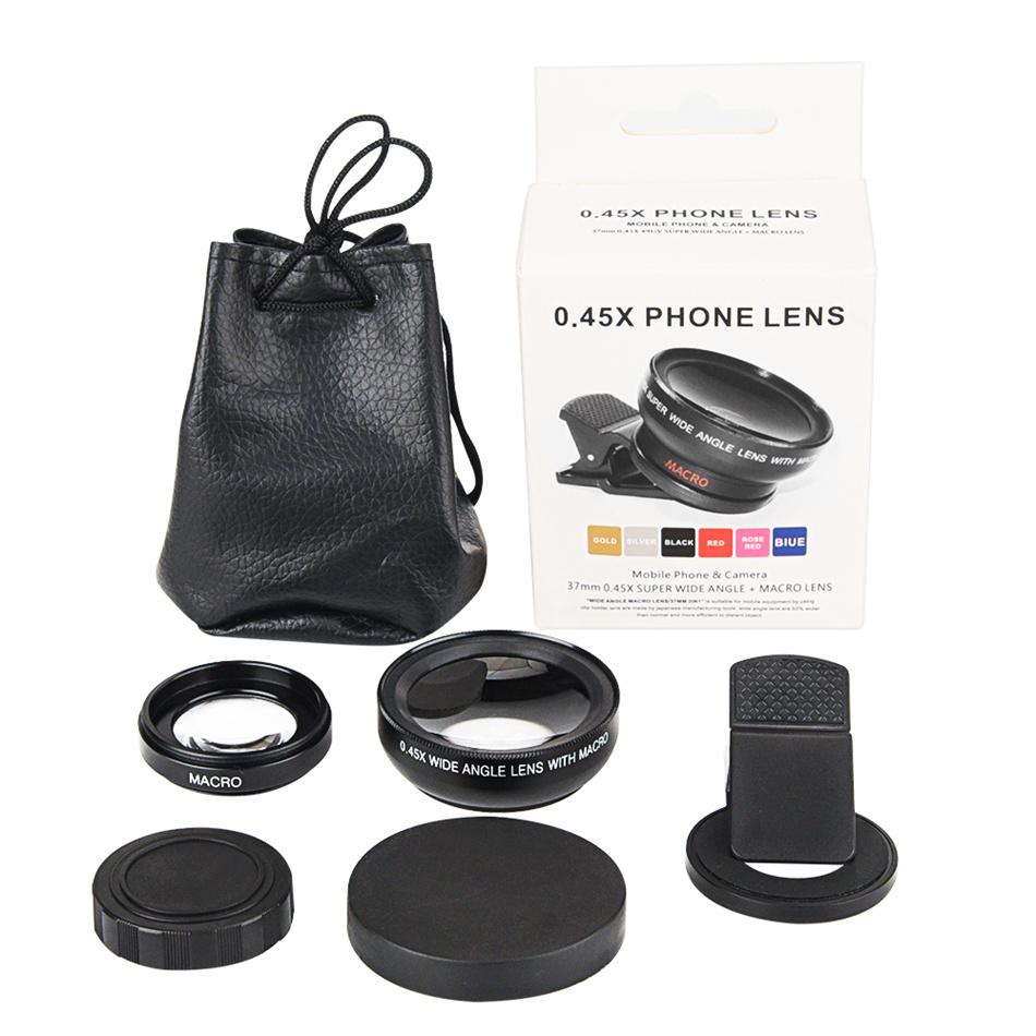 2 IN 1 Lens Universal Clip 37mm Mobile Phone Lens 0.45x 49uv Super Wide-Angle Macro HD Professional For All Smartphones