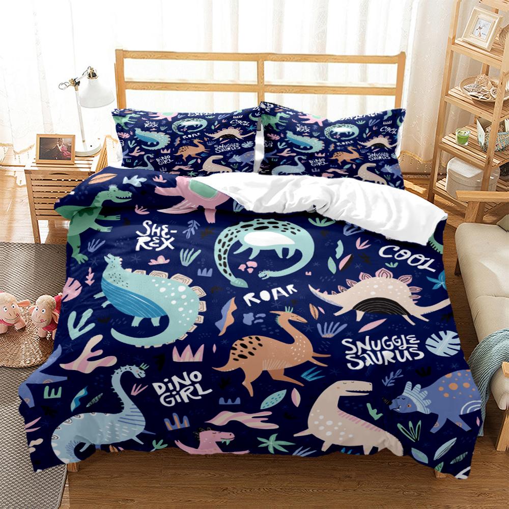 Comforter Cartoon Dinosaur Hd Print Polyester Bedding Setsteens Boy Girl Or Adults For Beds King Size Bedding Set