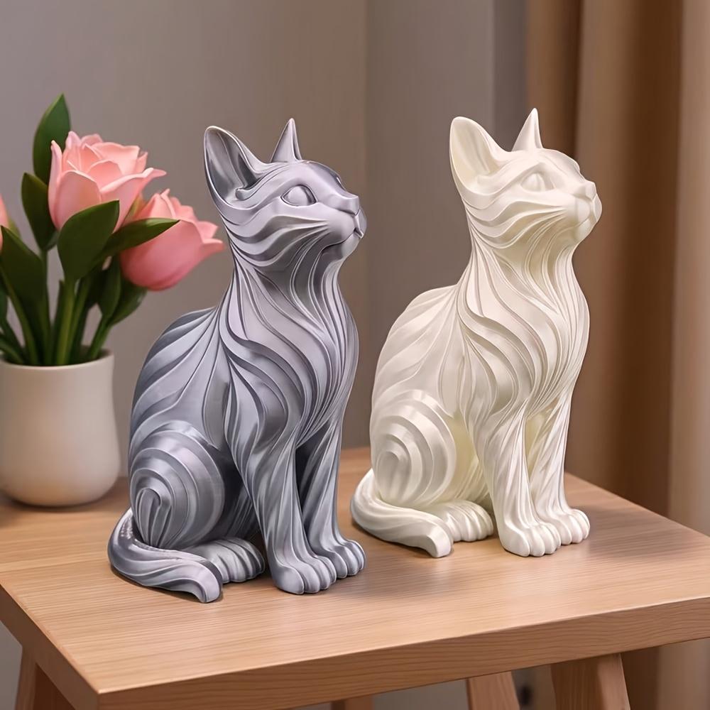 Modern Wave Cat Statue, Sitting Cat Ornament with Wave Curling Hair, Creative Home Office, Desktop Decoration, Living Room