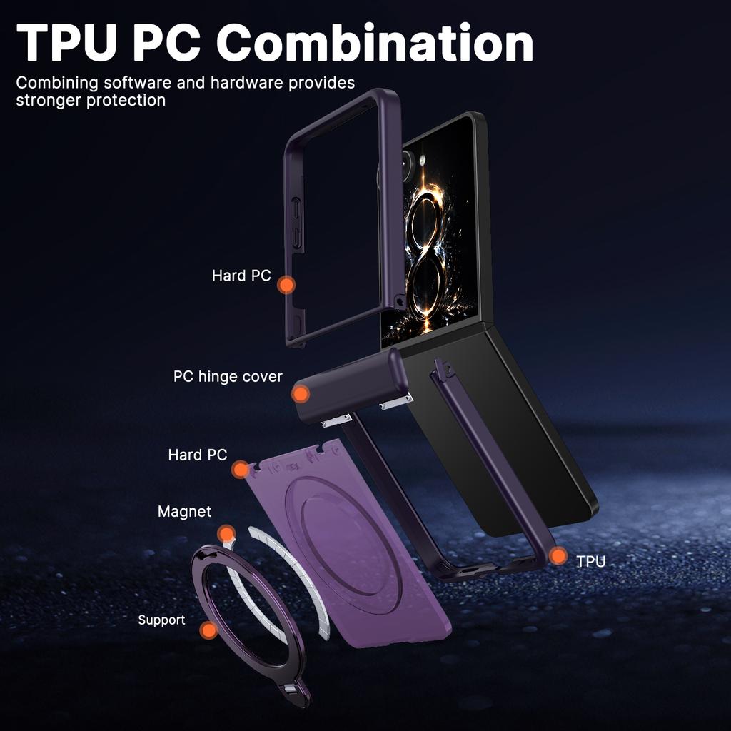 360 Rotating Magnetic Kickstand Skin Feel Case for Samsung Galaxy Z Flip 8 Shockproof for Magsafe Axis Protection Slim fit Cover
