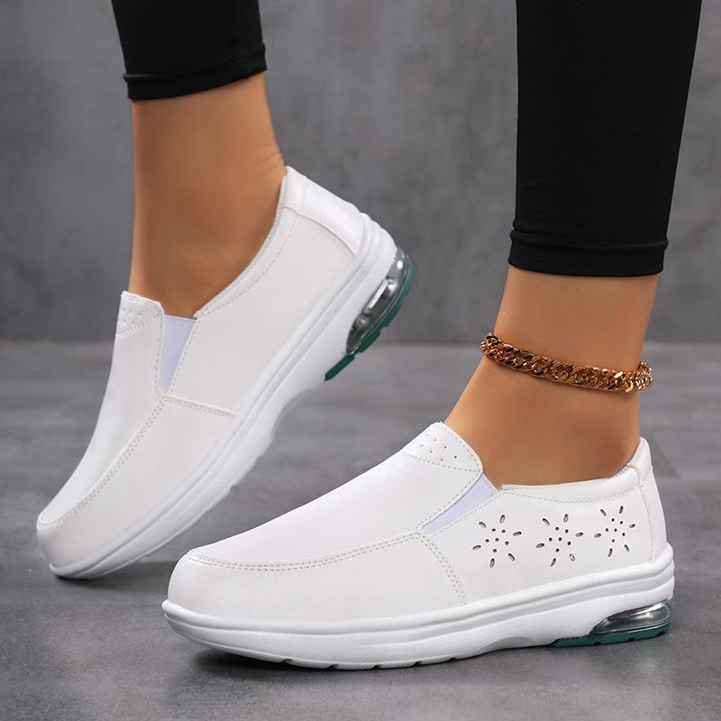 Nurse shoes women's leather autumn shallow mouth breathable air cushion soft sole thick sole white shoes medical shoes non-slip