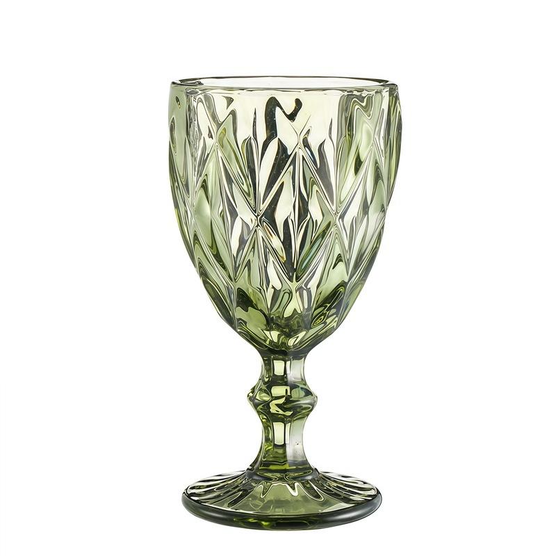 European Embossed Wine Glass Thickened Colorful Glass High Foot Juice Cup Retro Red Wine Glass