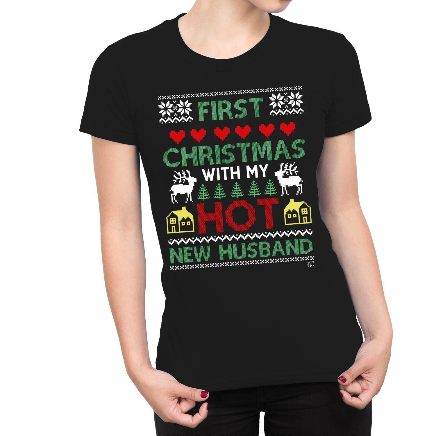 1Tee Womens The First Christmas with my Hot New Husband! T-Shirt M