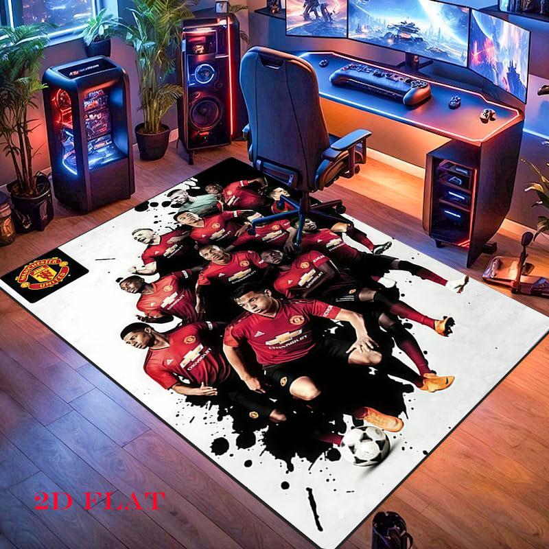 Roter MUFC Glory Teppich für Wohnzimmer, Schlafzimmer, Zuhause, Sofadekoration, Rutschfeste Bodenmatte für Kinder zum Spielen