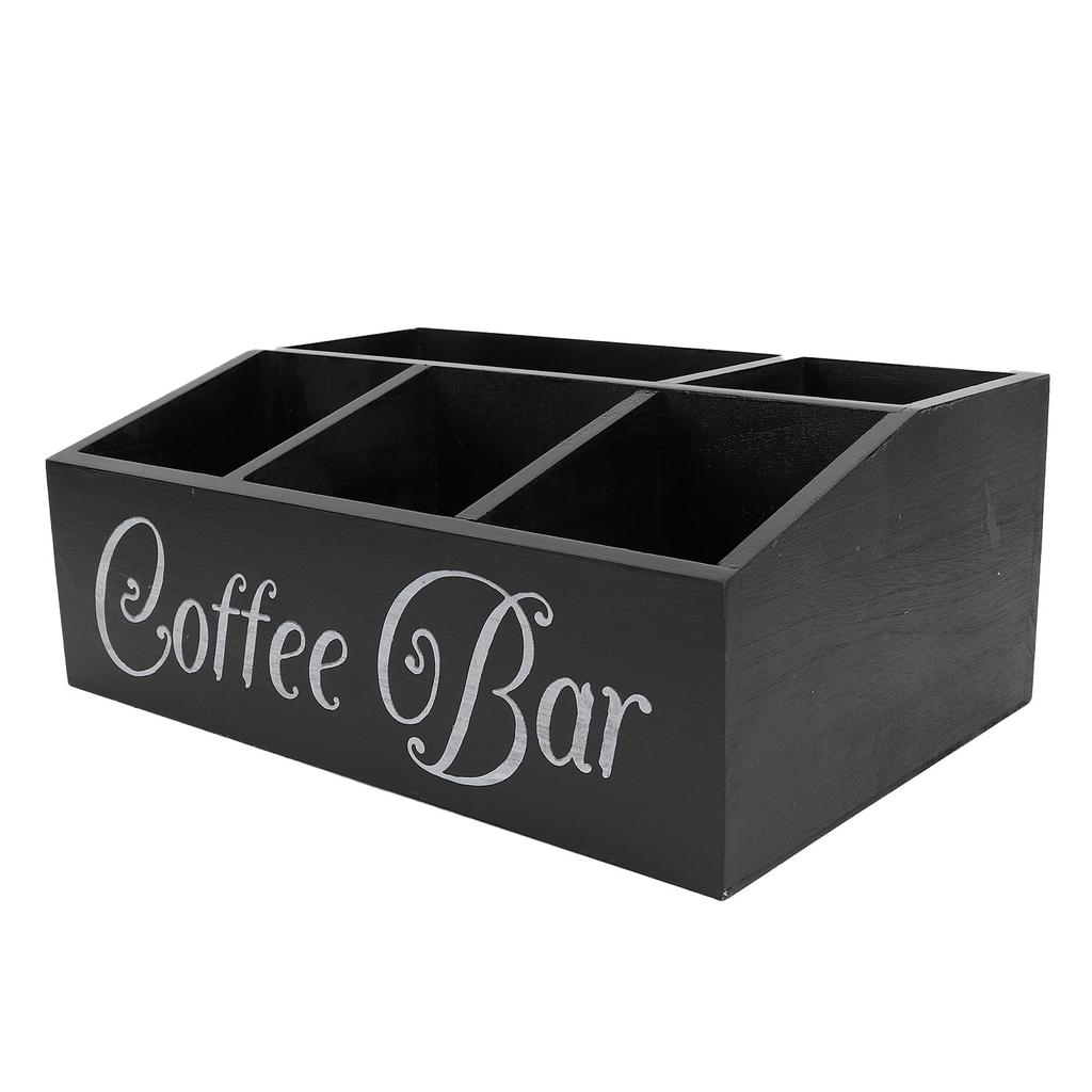 Coffee Station Organizer 5 Compartments Wooden Coffee Pods Holder Storage Basket for Countertop