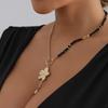 Black and Gold Floral Pendant Necklace with V-shaped Clavicle Chain