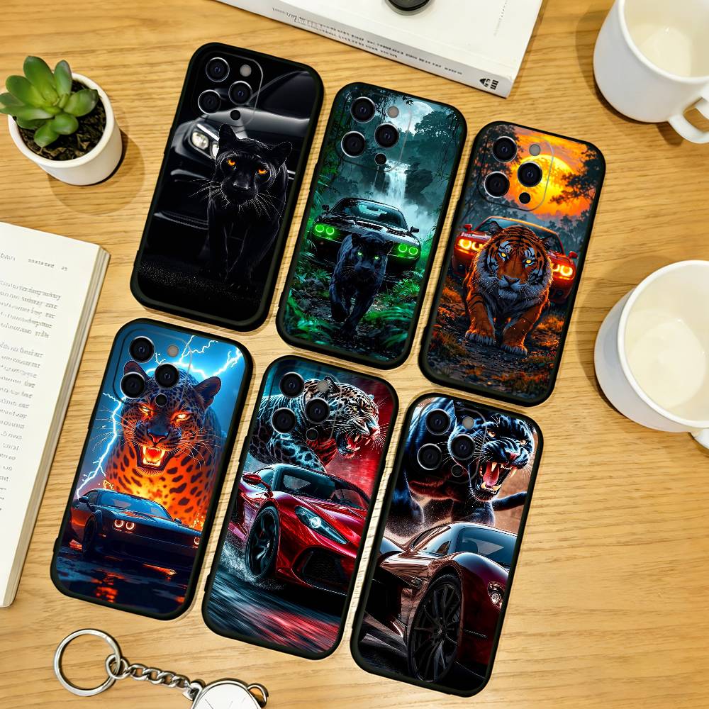 Tiere und Sportwagen Handyhülle Silikon Weich Für IPhone 17 16 15 14 13 12 11 X XR Plus Pro Max Plus