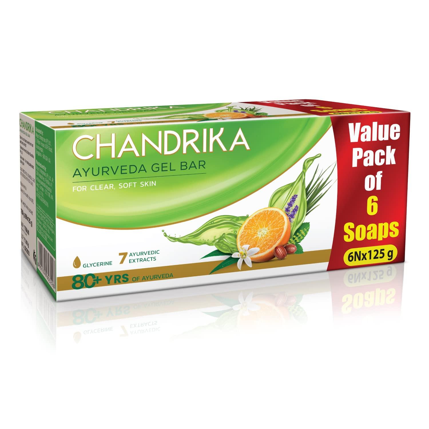

Chandrika Glycerine Ayurveda Gel Bar Soap With Jojoba Oil For Moisturized Skin | Gentle Herbal Bath Bar For All Skin Types | (125g X 6N) Pack Of 1
