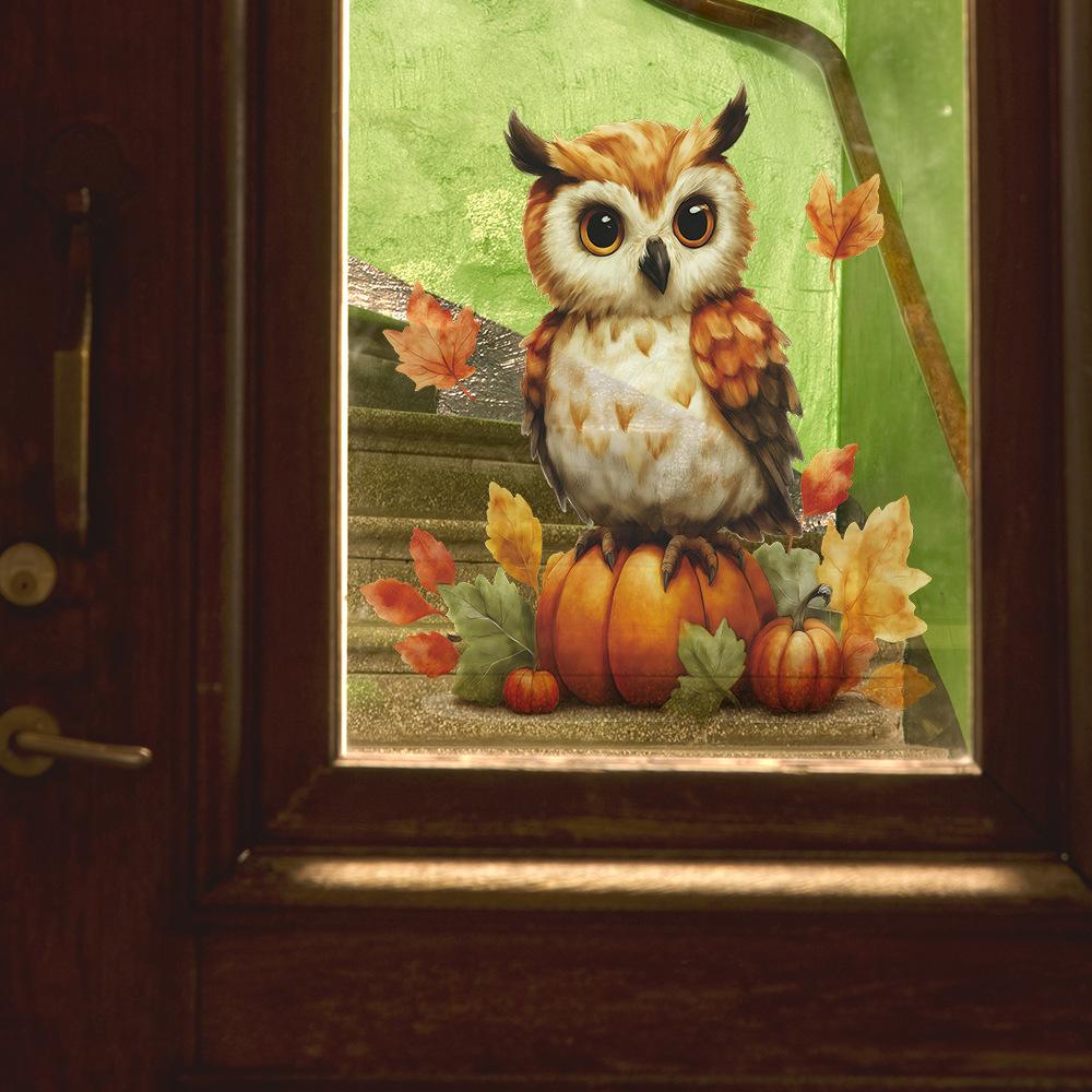 Painted Owl and Pumpkin Leaf Background Wall Decoration Stickers for The Restaurant Kitchen