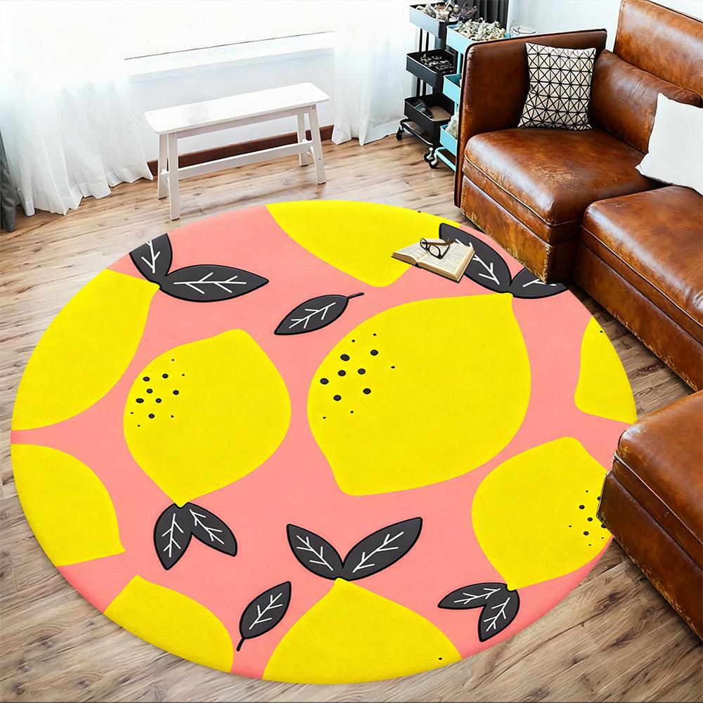 1pc Lemon Pink Round Chair mat office Area Rug - Non-Slip, Floor Mat for Office, Bedroom, Ideal home decor gift p0105100