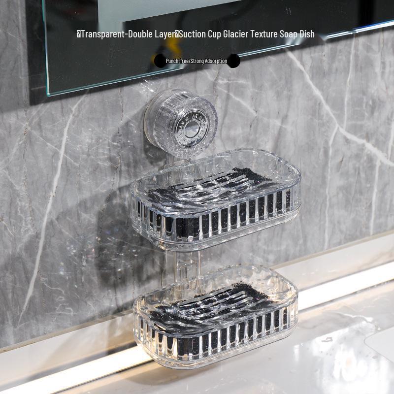 Wall-Mounted Double-Layer Vacuum Suction Soap Dish with Draining Function