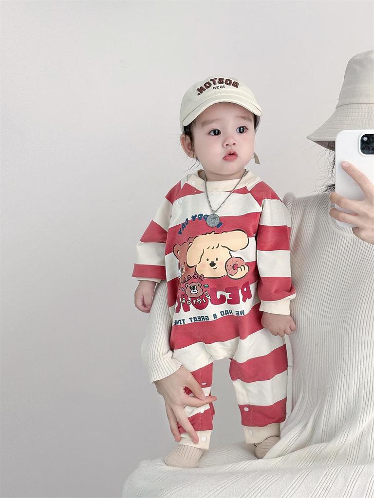 Spring Baby Romper: Yarn-Dyed Striped Cotton Bodysuit for Boys & Girls