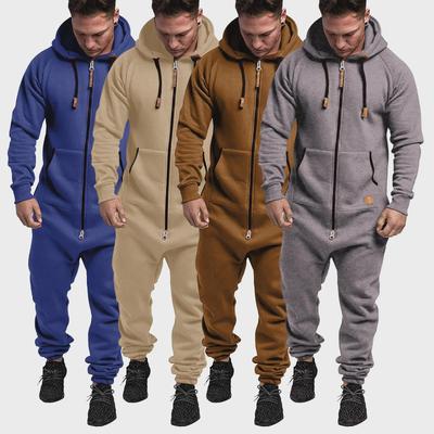 Einfarbiger, lässiger Fleece-Overall mit Kapuze für Herren