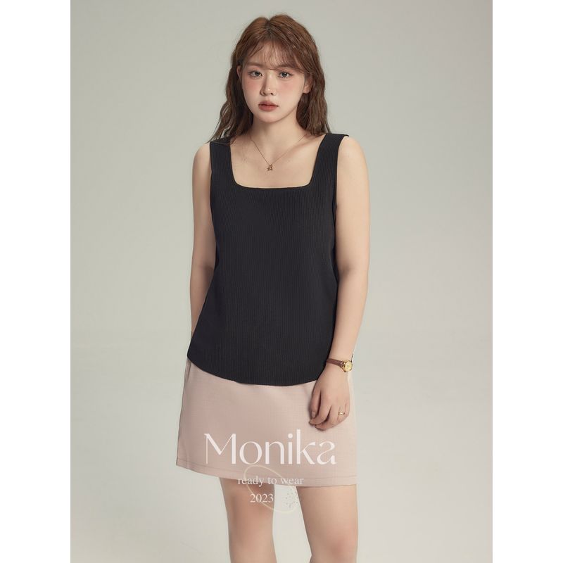 Monica Plus Size Women's Clothing 2026 New Spring Collection for Plus Size Women Square Neck Wide-Edge Knitted Camisole Slimming Vest