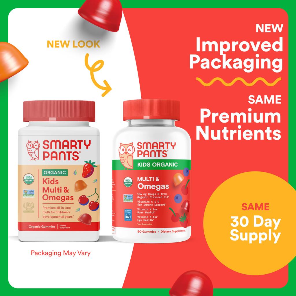 SmartyPants Organic, Multi & Omega Gummy Jelly for Kids, Berry & Cherry Mixed Flavor, 90 Gummy Jelly Pieces
