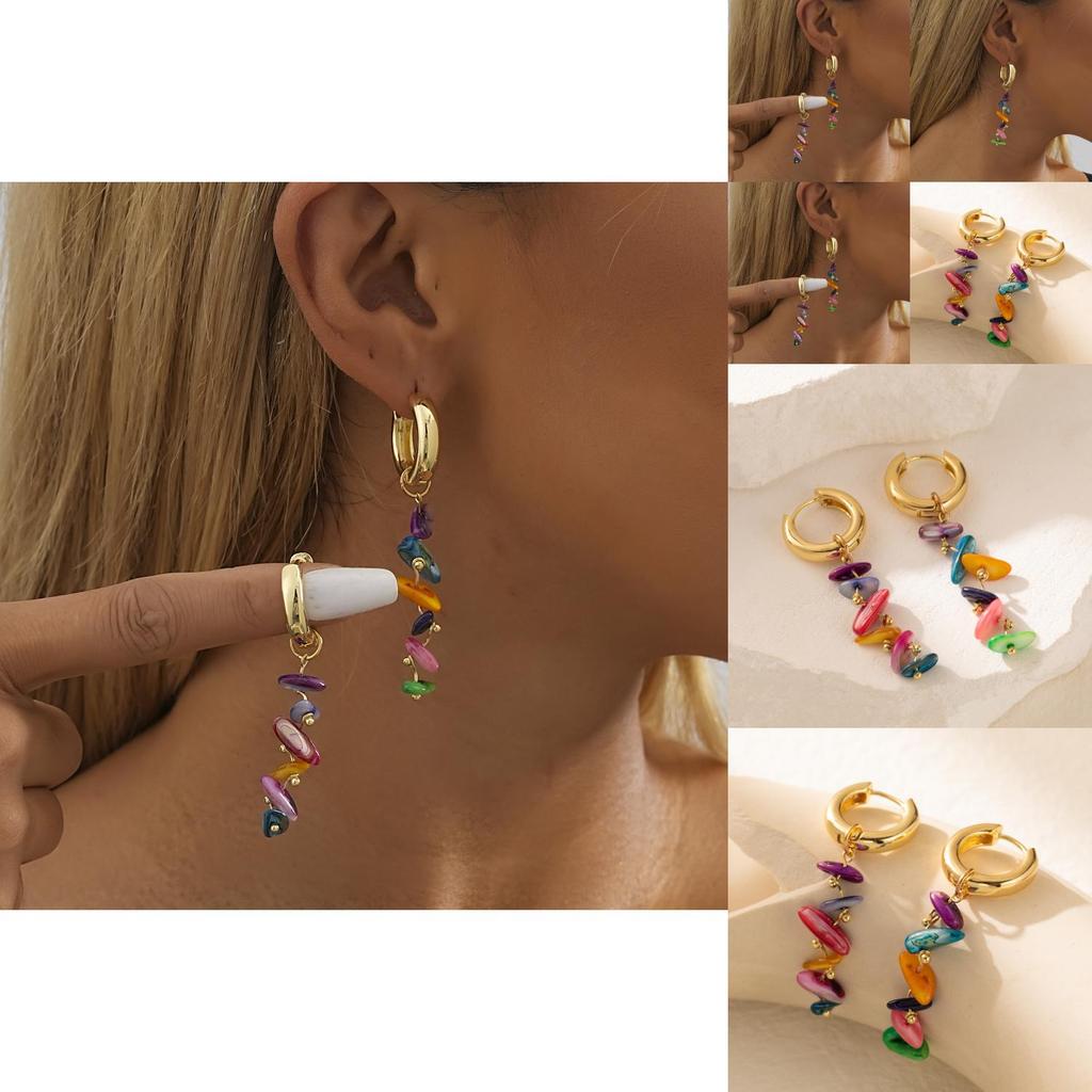 Colorful Plated Copper Earrings With Natural Stones Trendy Geometric Design For Women