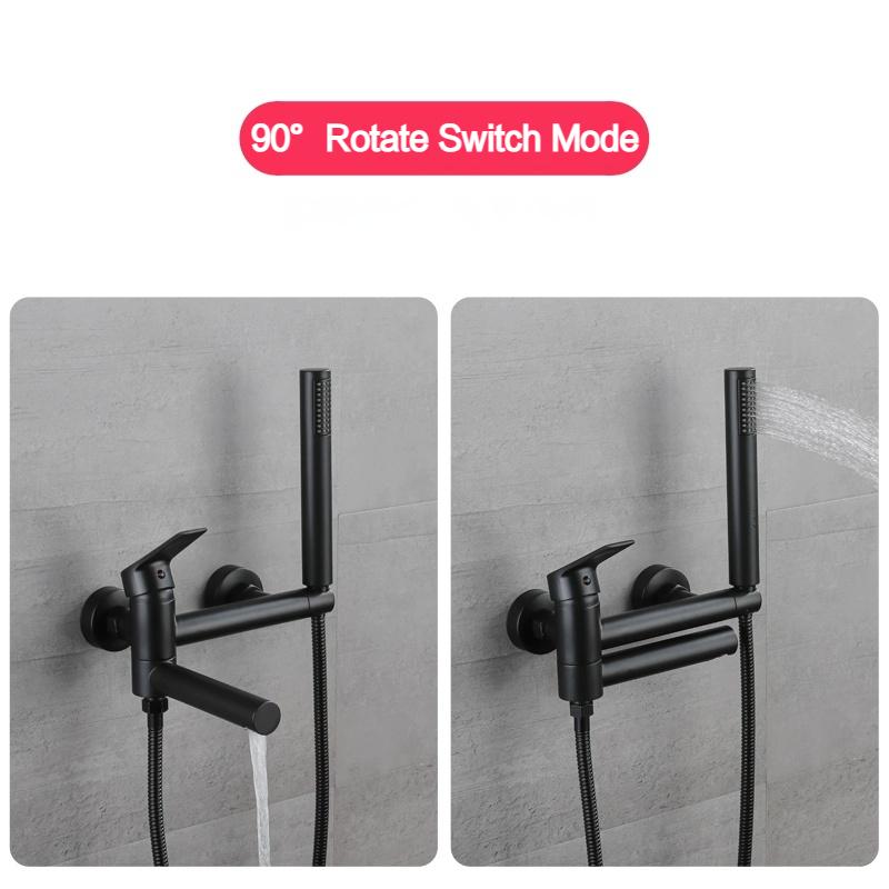 Bathroom Bathtub Shower Faucet with Swivel Tub Spout and Handhold Shower Brass Wall Mounted Hot Cold Water Mixer Bath Tap