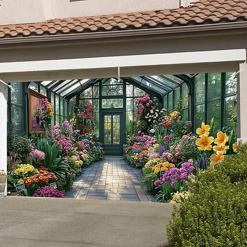 

2D Sunlit Conservatory Backdrop, Lush Floral Greenhouse Photography Background Cloth 47.2x31.5inch/120*80cm
