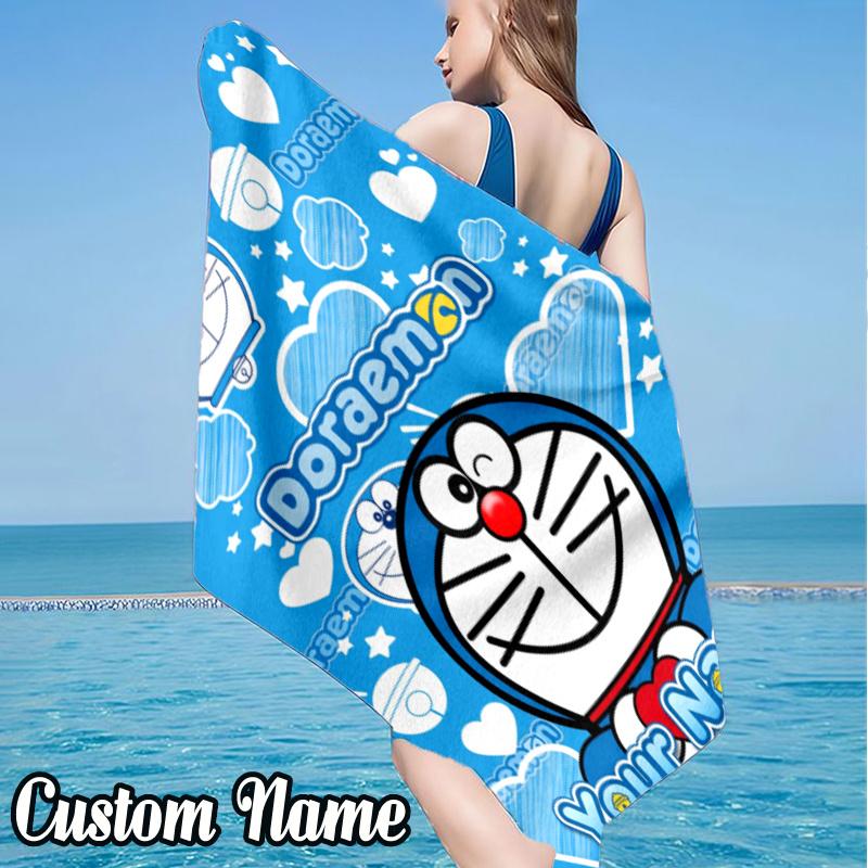 Custom Name Dora-emon Beach Towel - Soft, Ultra-Absorbent Microfiber, Lightweight, Perfect for Beach, Parties, Travel, Camping