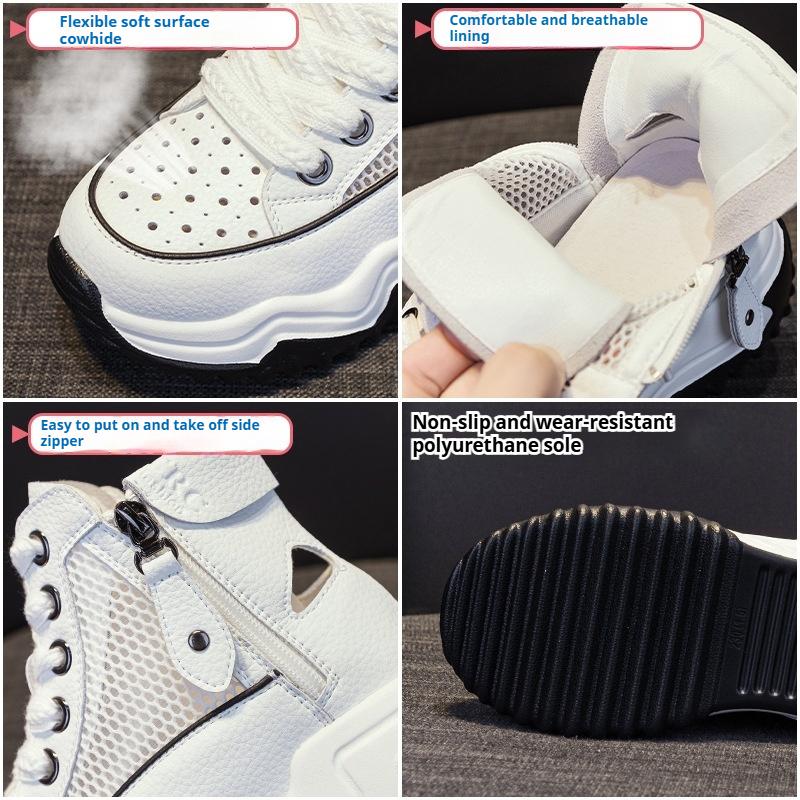 Mesh High-top Women's Summer Genuine Leather Thick-soled Small Size Hollow Breathable Casual Shoes