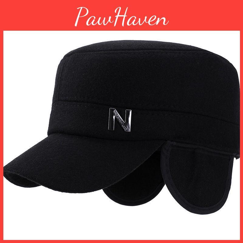 N Letters Middle Aged Elderly Hat Autumn With Thick Wool Windproof Warm Flat Top