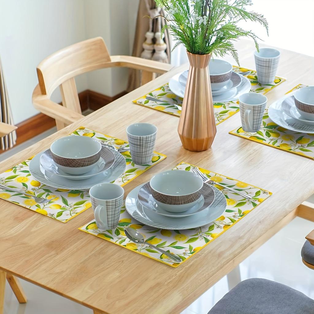 Set di 4 Tovagliette al Limone Giallo Frutta Estiva e Fiori Antiscivolo Resistenti al Calore Lavabili Tovagliette da Tavola per Cucina Tavolo da Pranzo Casa