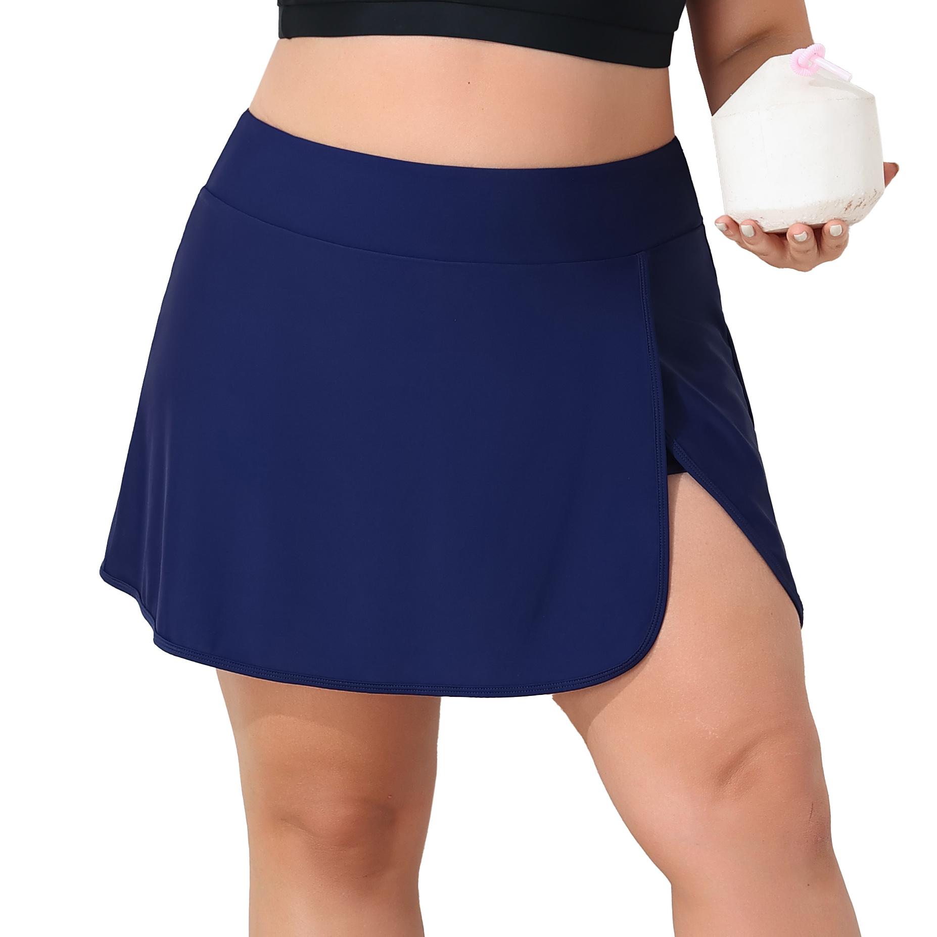 

CHARMLEAKS Женская юбка для плавания больших размеров с разрезом на животе, купальник с высокой талией и карманами 2X темно-синий