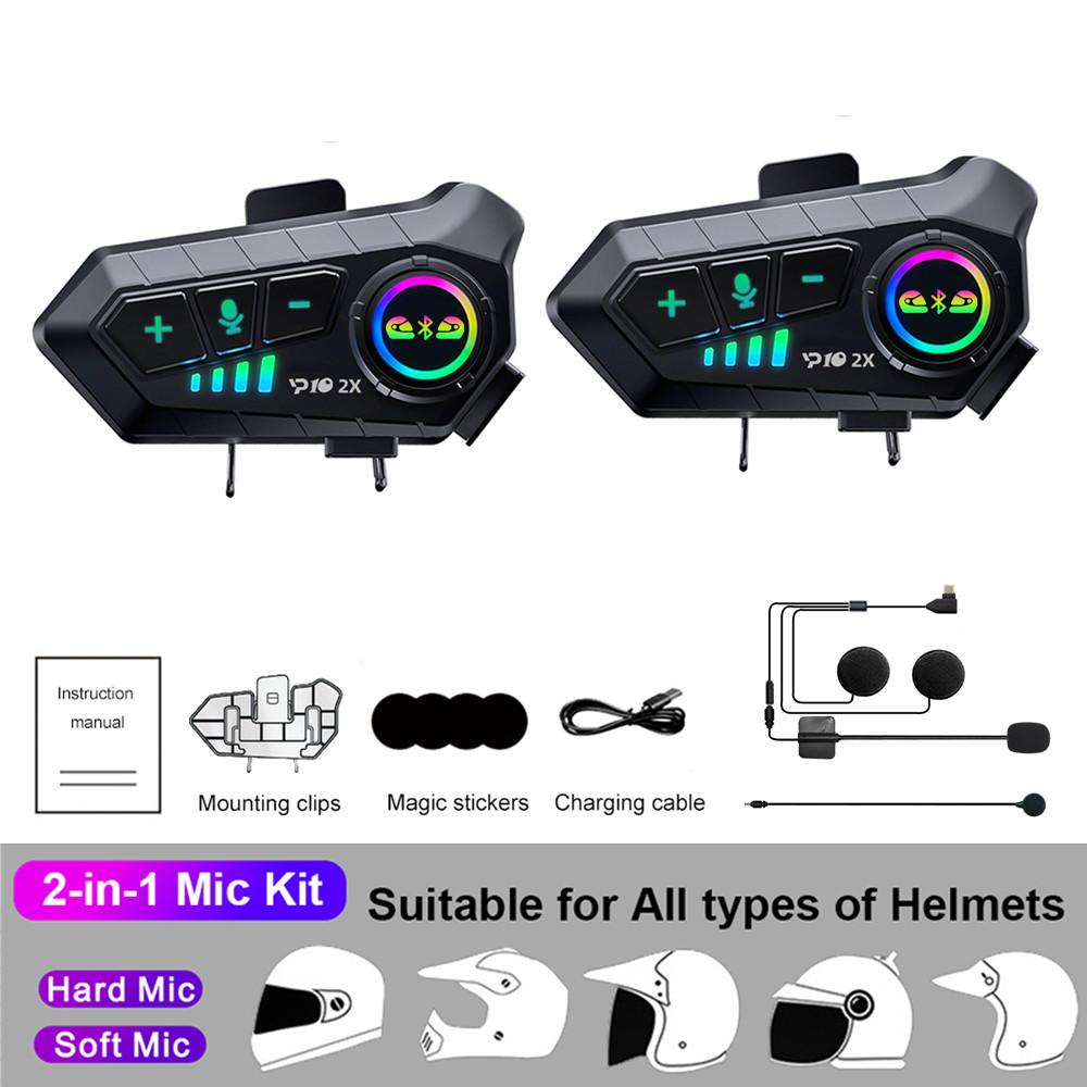Motorcycle Helmet Headset Bluetooth 5.3 Intercom Headset Wireless Interphone Intercomunicador Waterproof Noise Reduction Voice Control Handsfree
