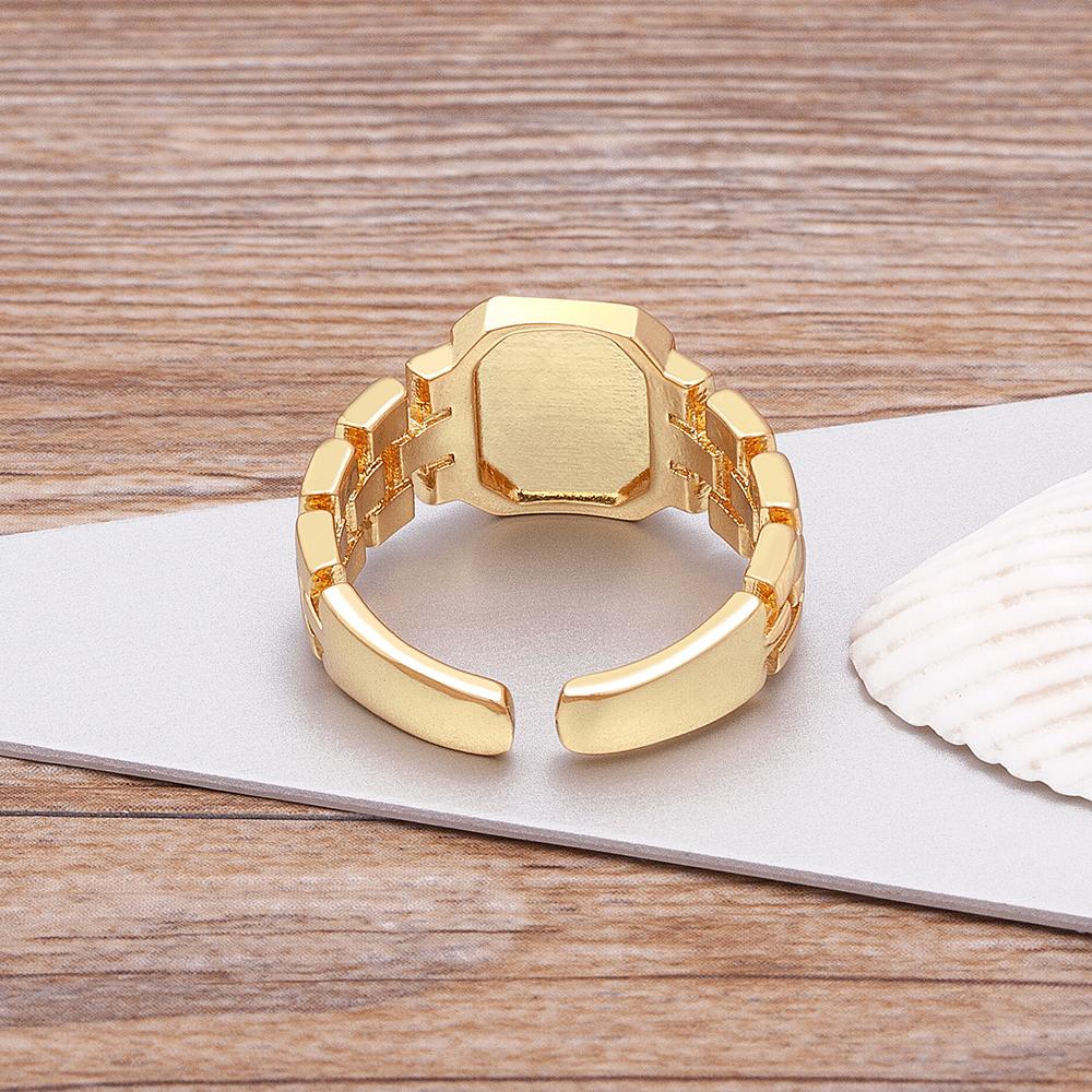 New Arrival Fashion Gold Color Initial Ring Open Design Adjustable Hot Sale Watchband Chain A-Z Letters Zircon Rings For Women
