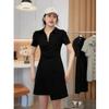 Abito casual con collo alto con una sensazione sottile e di fascia alta. Gonna lunga elegante, abbigliamento da donna oversize