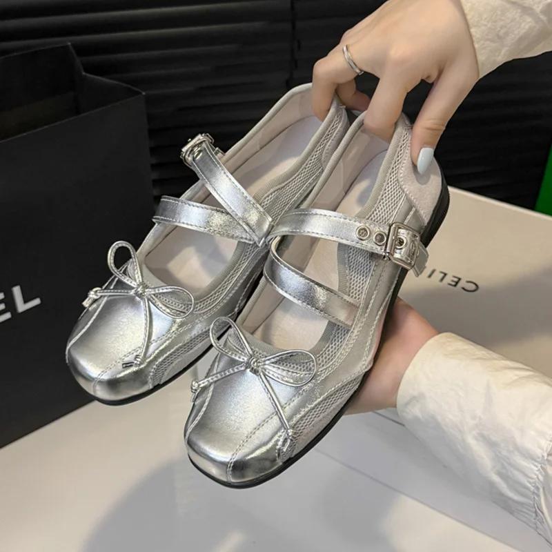 Mary Janes Ballet Flats Women Sport Casual Bow-Knot Walking Shoes Cozy Shoes Woman Mesh Shallow Breathable Sneakers Summer Lady