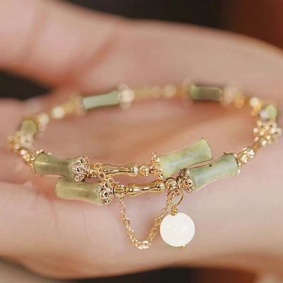 Trend Green Jade Bamboo Joint Bracelet for Women Men Romantic Lily of the Valley Pendant Chain Party Gift Fashion Jewelry