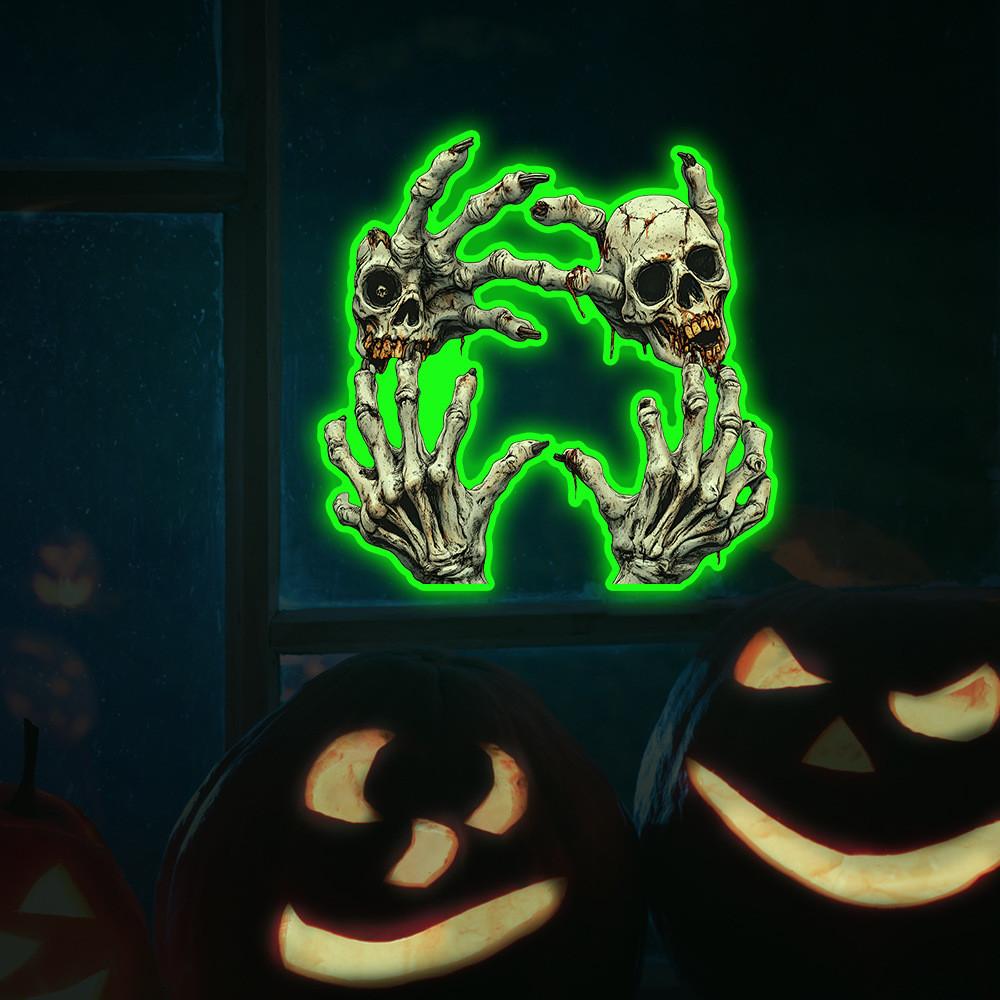 Glow Halloween Green Skull Palm Decal Wall Sticker For Home And Spaces Office