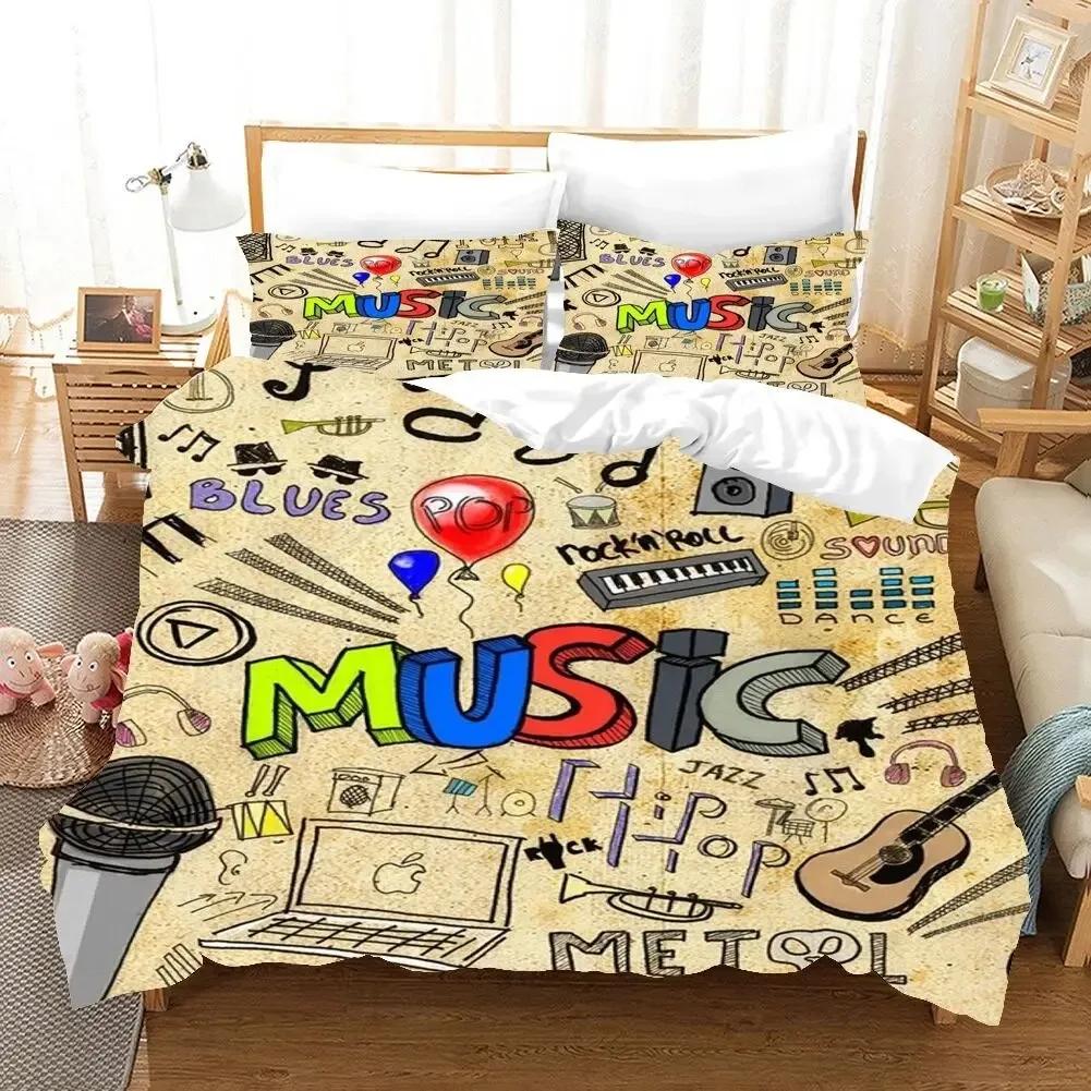 3d Music Bedding Set Digital Printing Bed Linen Queen Size Bedclothes Drop Ship Fashion Design Black And White Duvet Cover Sets